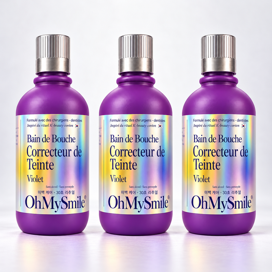 Le Trio OhMySmile : trois flacons de bain de bouche violet sans alcool