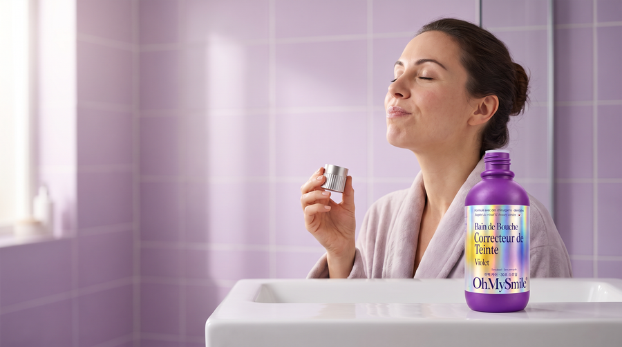 Gargarisme de 30 secondes tête en arrière avec le bain de bouche OhMySmile